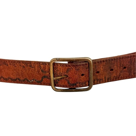 Rio Grande Western Tooled Belt Sz 38 Cognac Brown Steerhide Leather VTG Cowgirl - Picture 4 of 14